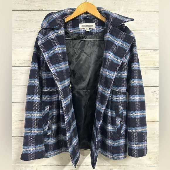 London Fog Girls Plaid Hooded Pea Coat Size 14/16 - Picture 4 of 6
